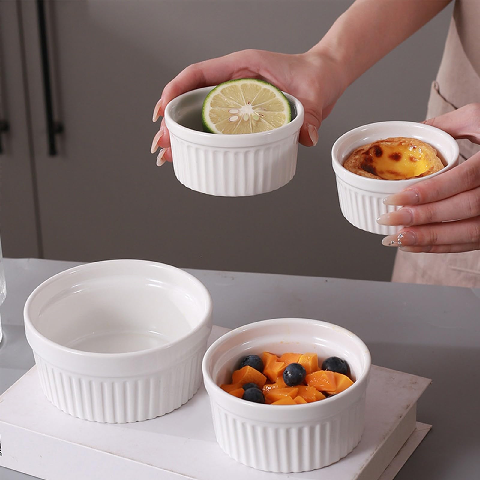 Ceramic Baking Bowl 4 moldes de cerámica for ramequines, aptos for horno, for crème brûlée, pudín, natillas, soufflé, ramequines, salsas for mojar, pequeños de cerámica(4 oz)