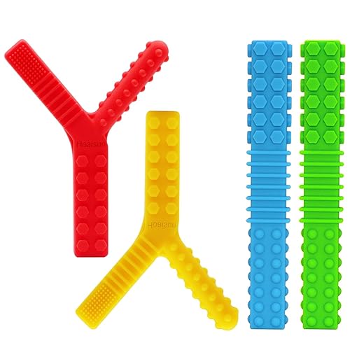 Juguetes sensoriales para niños autistas, paquete de 4 tubos masticables para niños sensoriales que mastican, mordedores de silicona para el motor