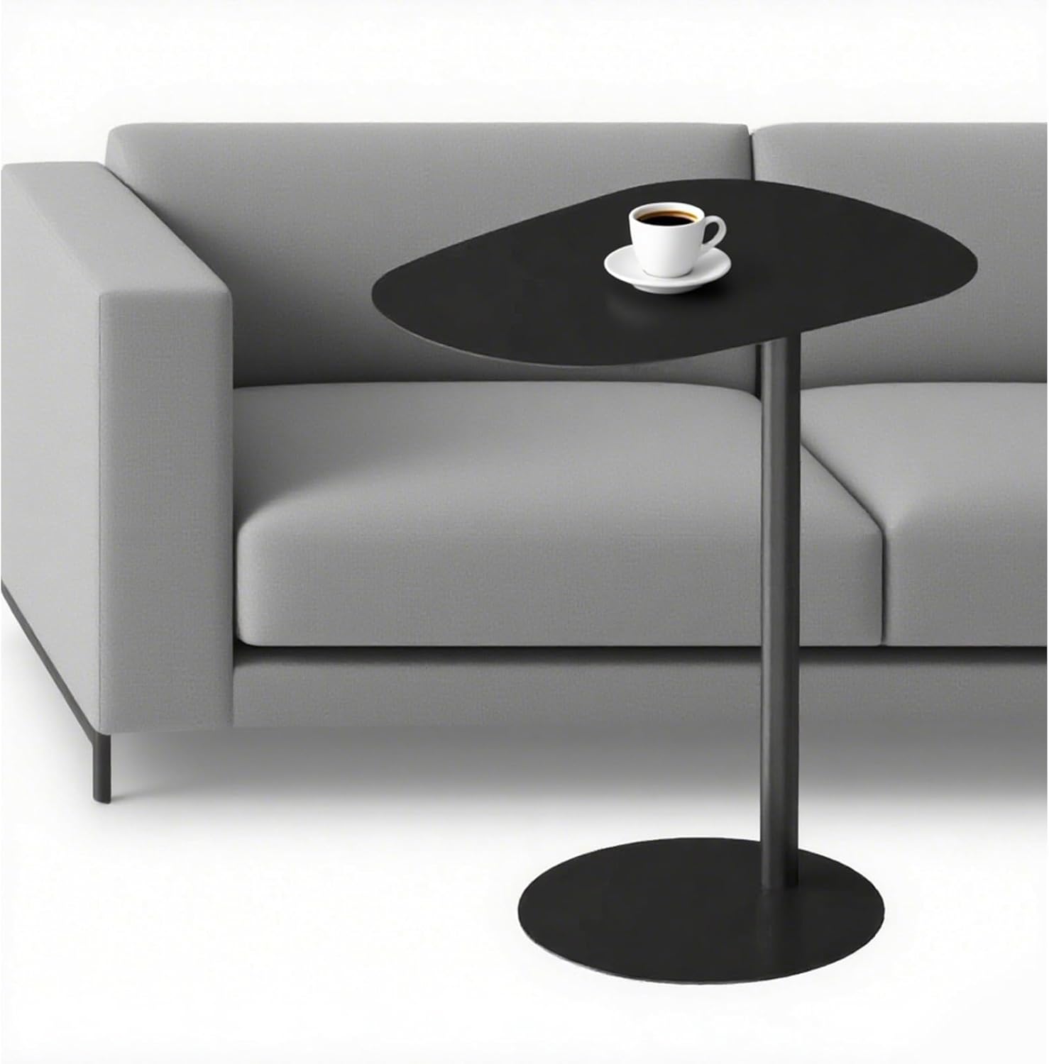 GFFQLXHTC-Shaped Metal Side Table, Black Iron End Table for Small Space, TV Tray Slides Under Couch Sofa, Laptop Table for Living Room Bedroom Bathroom (White, Height - 27.6in)