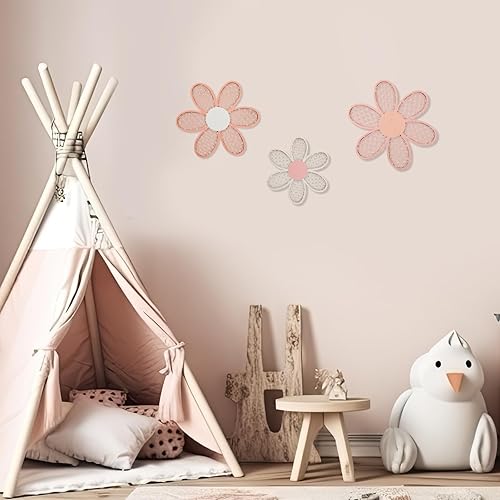 Miniatura 6 de Maitys Decoración de pared de margaritas bohemias de 3 piezas, flores de ratán natural, arte para colgar en la pared, arte bohemio de madera,