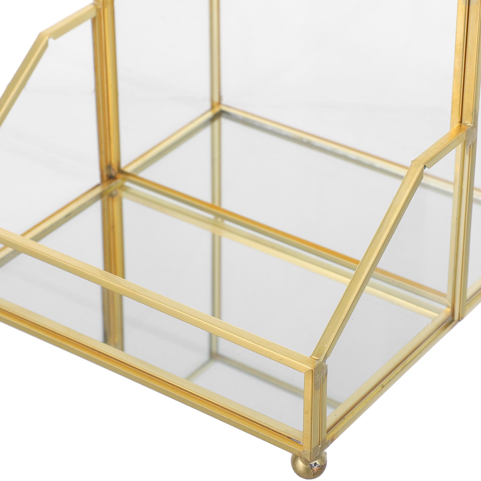 Porta Biglietti da Visita in Vetro con Bordo Oro per Scrivania | Design Elegante con Struttura in Ferro, Uso su Tavolo, Aspetto Curato per Riunioni e Ufficio
