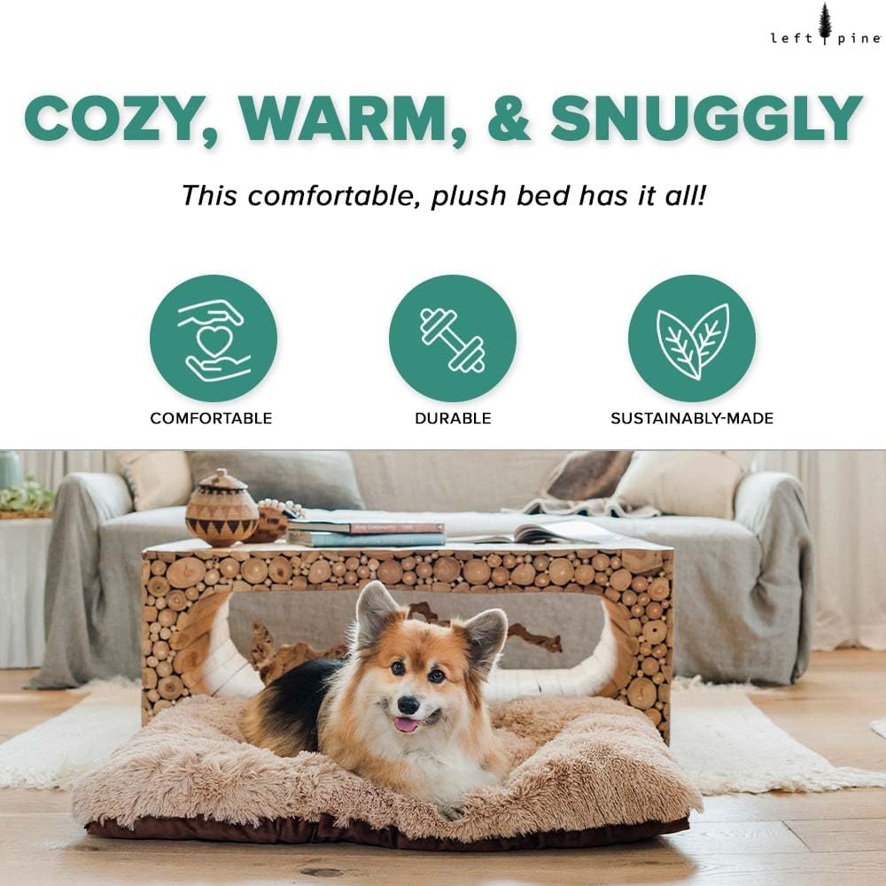 Gusseted Essential Dog Mat, Plush Pet Bed - Deluxe Sleeping Mat for Large or Multiple Dogs - Fluffy, Recycled Fiber Filling, Machine Washable, Fits in Crate (Shaggy Tan, Large)