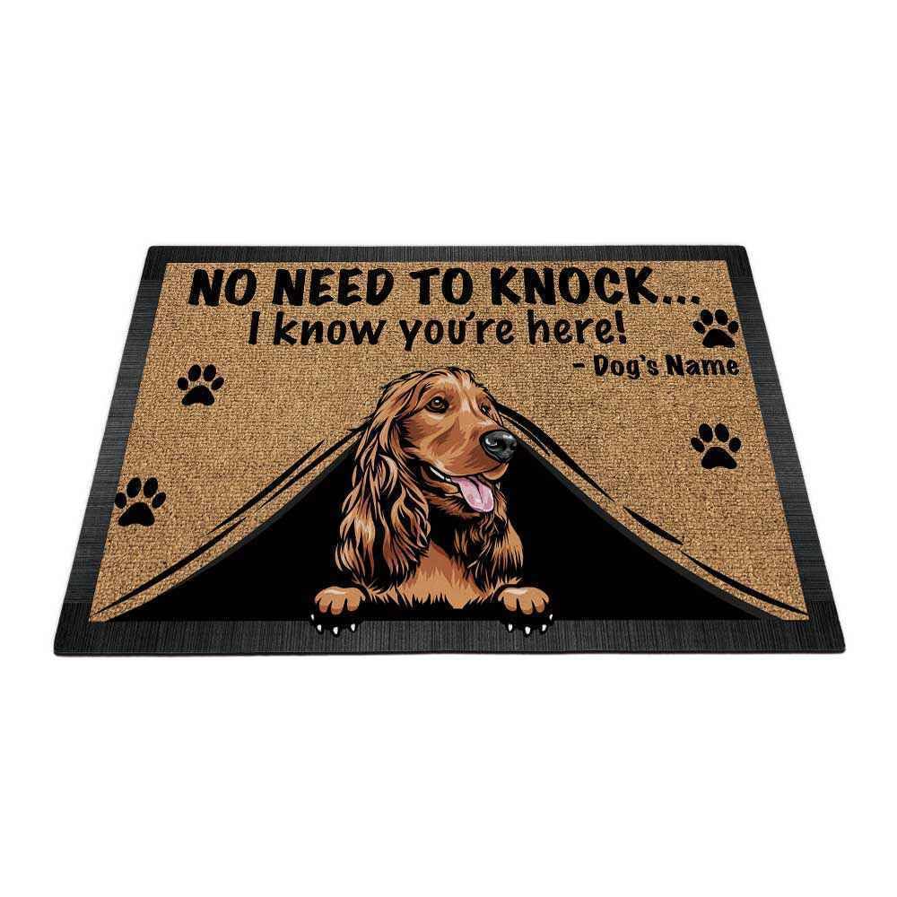 MALIHONG Personalized Doormat Peeking Dog Cocker Spaniel No Need to Knock I Konw You're Here 35.4 x 23.6