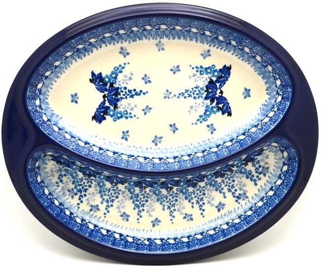Polish Pottery Dish - Divided Polish Sausage - Blue Sage