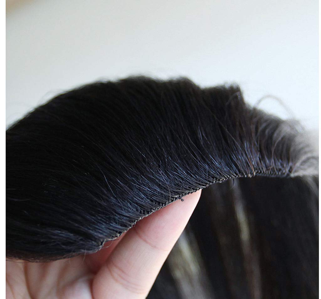 LXUE 9.5" Straight Human Hair Crown Wiglet Hair Piece for Men Slicked