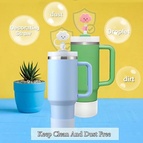 Miniatura 4 de Juego de 8 accesorios para vasos Stanley, incluye 6 tapas de silicona de 0.4 pulgadas para vasos de 30 y 40 onzas con asa y 2 fundas de silicona