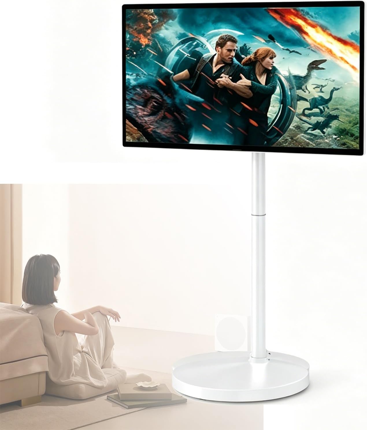 Mobile Smart Screen On Wheels, Android 13 with 13MP Camera & 8 Hour Battery, 4K Touchscreen + Full Swivel Rotation, Portable TV for Schools, Offices, and Home Entertainment(8+128G,23.8'')
