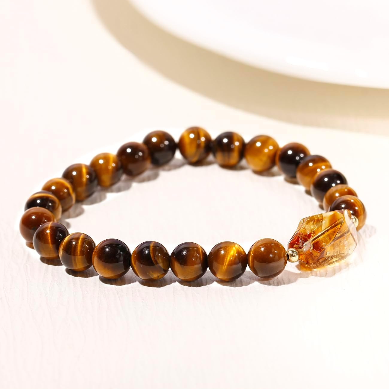Raw Citrine Crystal Beaded 8mm Tiger Eye Stone Bracelet for women Men Money Wealth Prosperity Good Luck Stretch Bracelets