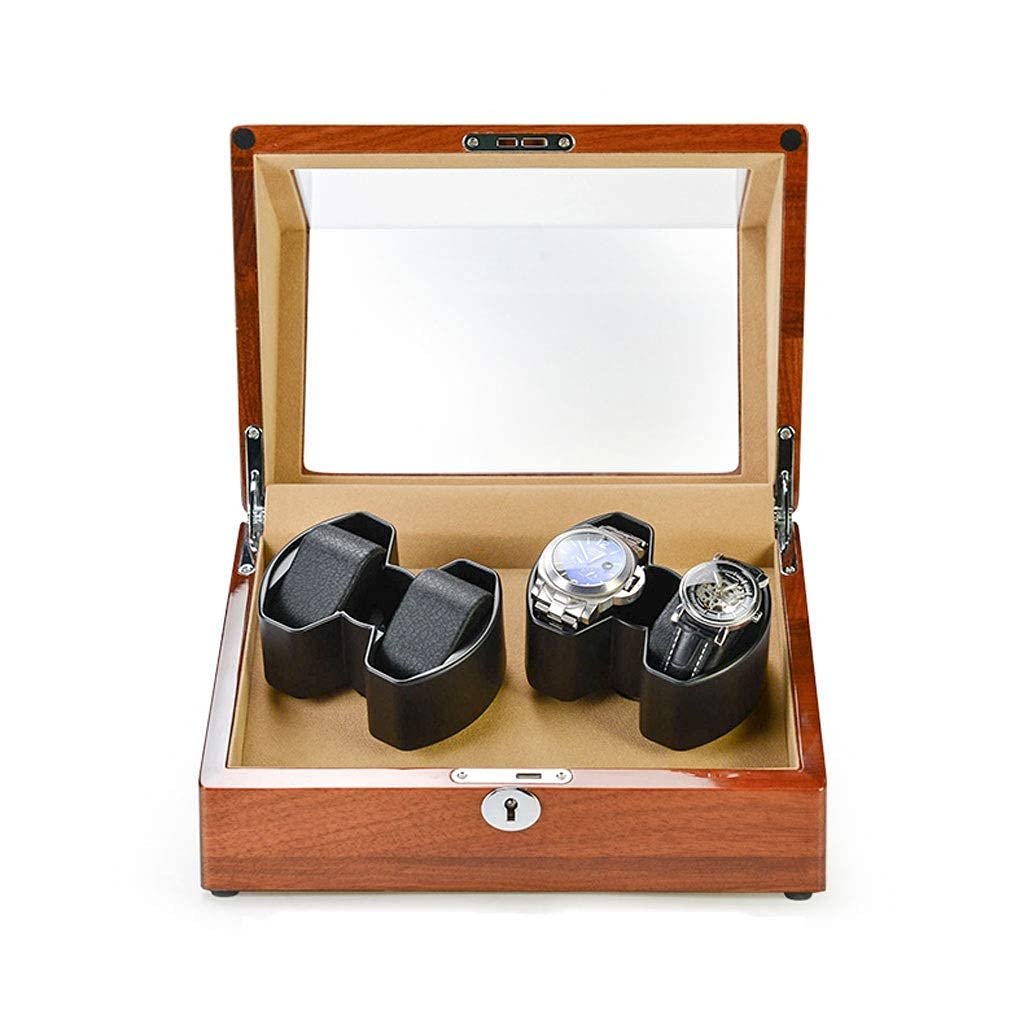NZPOST Rectangle, Quiet Motor, 4 Rotation Modes, Wooden Watches Storage Display (A)