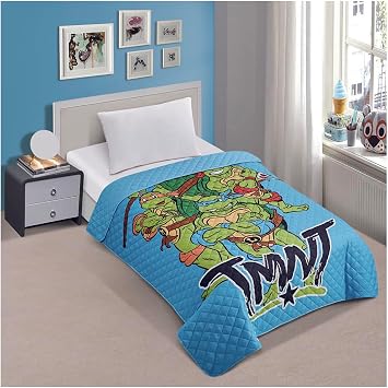 Jay Franco TMNT Teenage Mutant Ninja Turtles Twin Quilted Bedspread Only, Green, JF14538