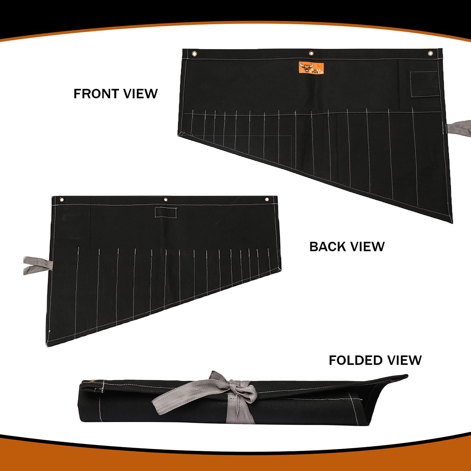 BULL TOOLS Roll Up Tool Bag Organizer 16 Pockets Metric & SAE Wrench Organizer Heavy Duty Cotton Duck Canvas, Handcrafted, Compact Tool Pouch for Easy Storage - (Tools Not Included)