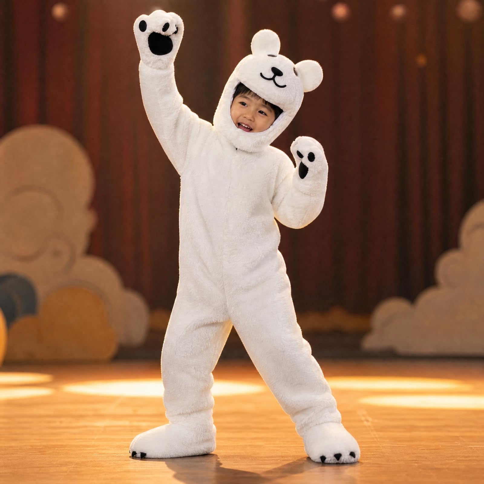 Tuta Completa da Orso con Guanti Soffice Costume da Orso Peloso Costume con Berretto e Copripiedi per Carnevale, Spettacoli Teatrali
