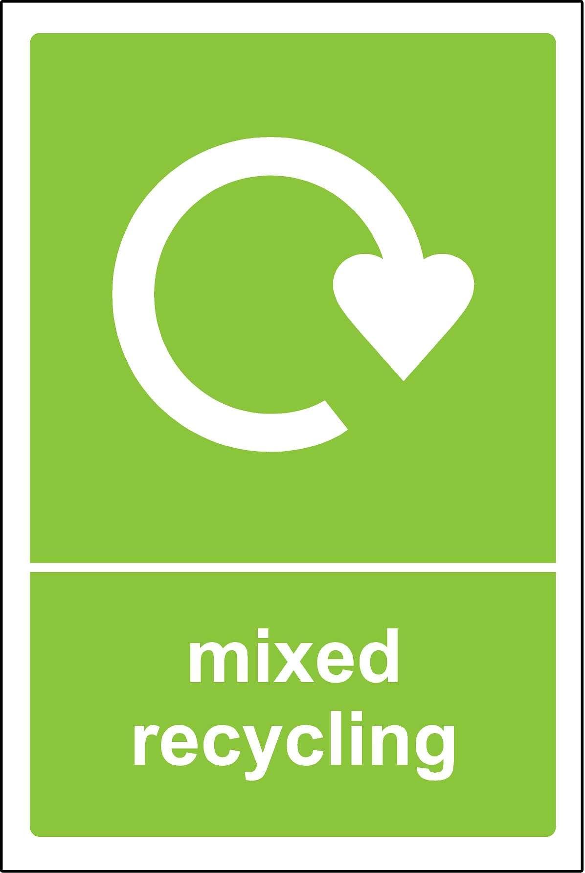 Mixed Recycling bin Sign/Sticker - Self adhesive vinyl 150mm x 100mm