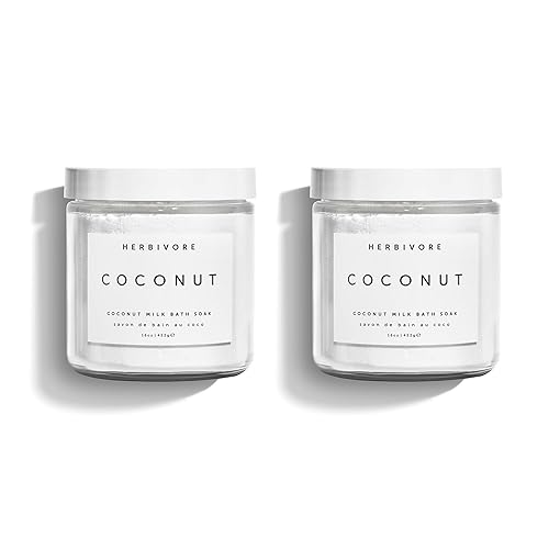 HERBIVORE Coconut Milk Bath Soak | Deeply Hydrating + Skin Softening, Soothing Light Coconut Scent, Vegan, Plant-Based - 8 Ounce (Pack of 2)