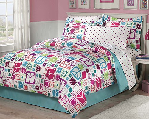 My Room Peace Out Girls Comforter Set With Bedskirt, Multicolor, Full