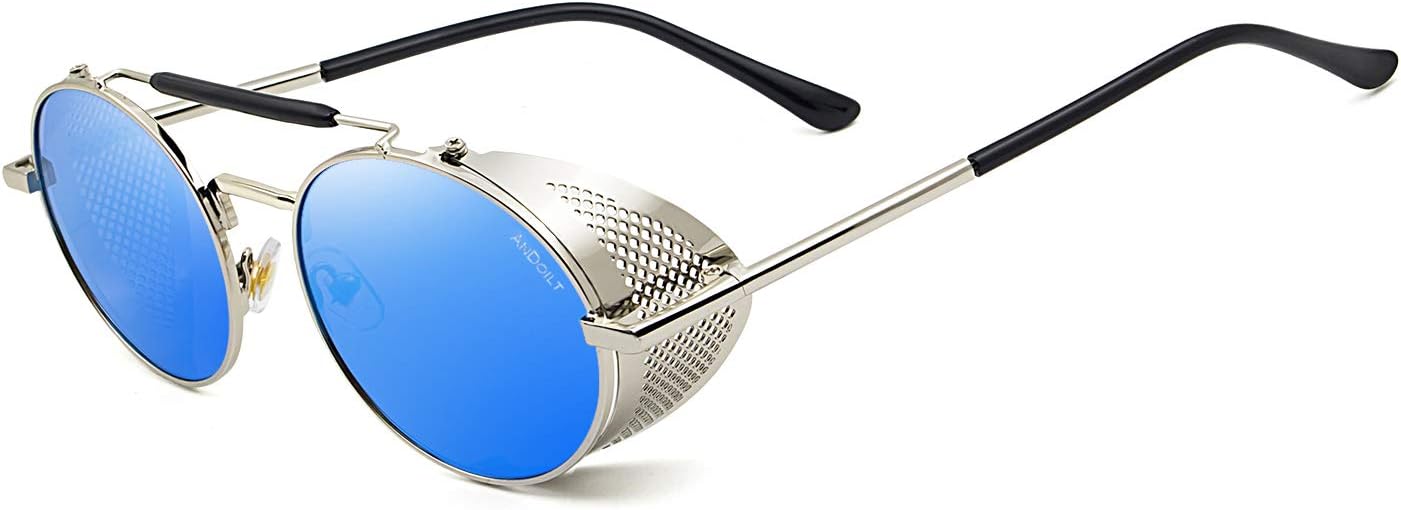 ANDOILT Steampunk Style Round Sunglasses for Men Women Vintage Retro Eyewear Matel Frame UV400 Protection - Image 5