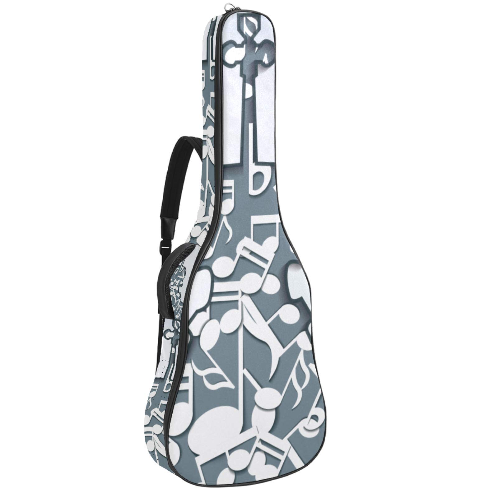 Borsa per chitarra impermeabile con cerniera morbida zaino per chitarra, chitarra acustica e classica folk chitarra elettrica chitarra musica note grigio
