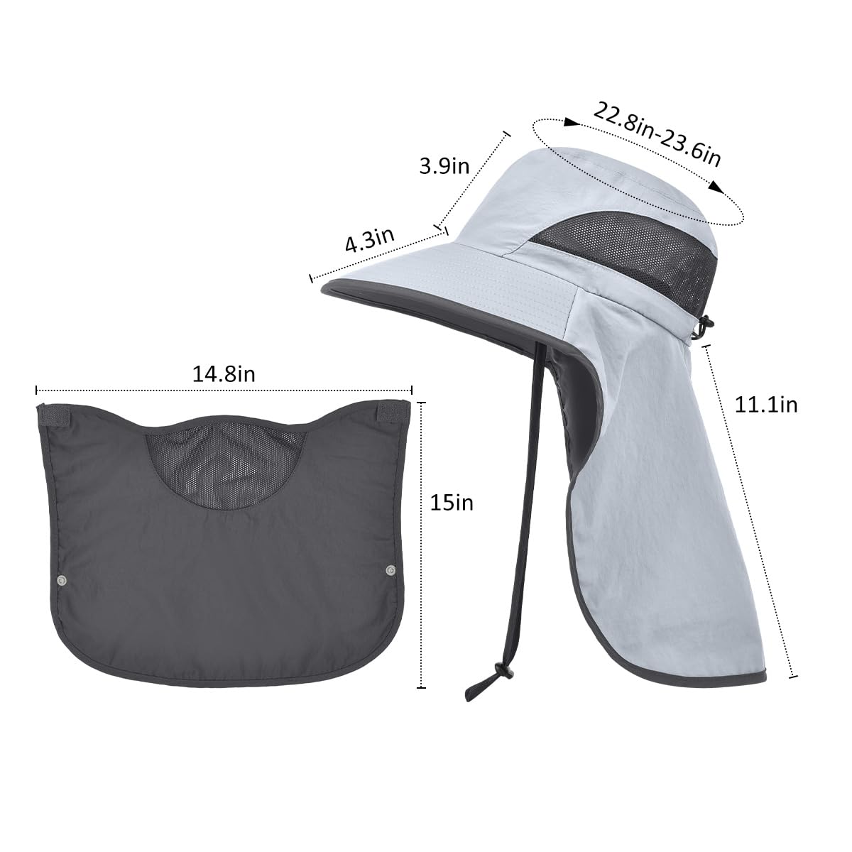LCZTN Gorra de protección solar UPF 50+ de ala ancha con solapa para cara y cuello, color gris claro
