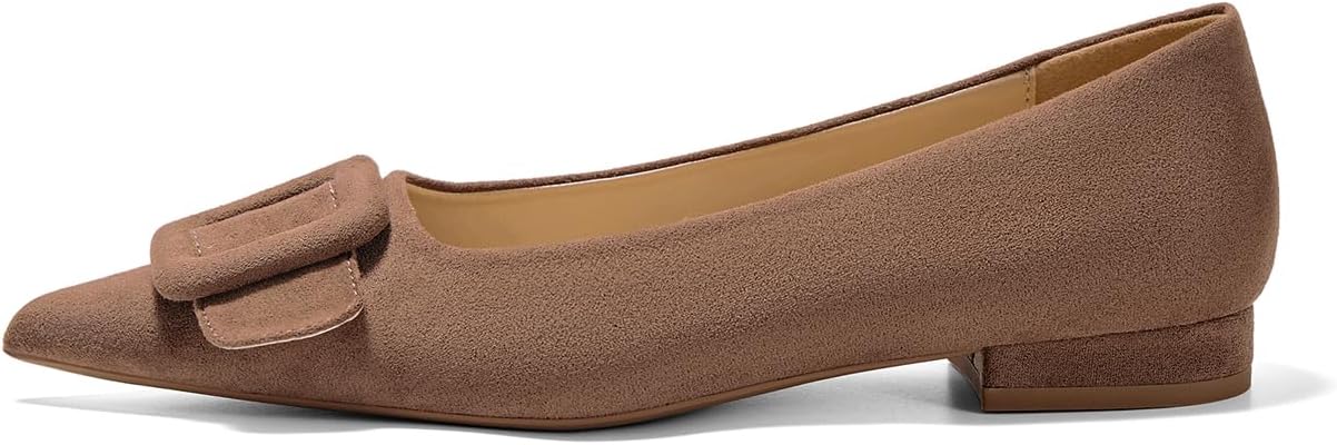 Women's Lambskin Insole Square Buckle Flats Slip on Flat Shoes | Classic Pointed Toe Flats Comfortable Lambskin Dress Shoes for Party Office Work and Daily Wear