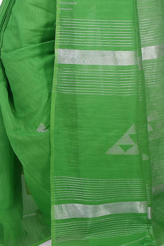 Image of BENGAL HANDLOOM Women's Cotton Linen Slab Sarees with Jaquard Work with Blouse Piece
