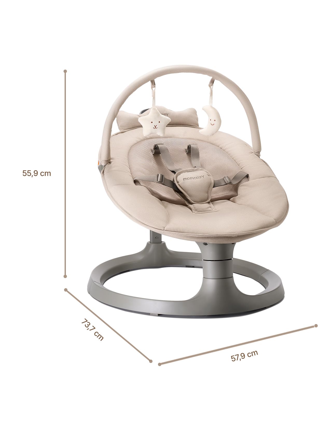 Momcozy 2 en 1 Hamaca Bebe Electrica, con Soporte de Doble Brazo, 4 Modos y 4 Velocidades de Balanceo, Mecedora Bebe Electrica Convertible en Asiento Fijo de hasta 30kg, 2 Posiciones de Reclinación