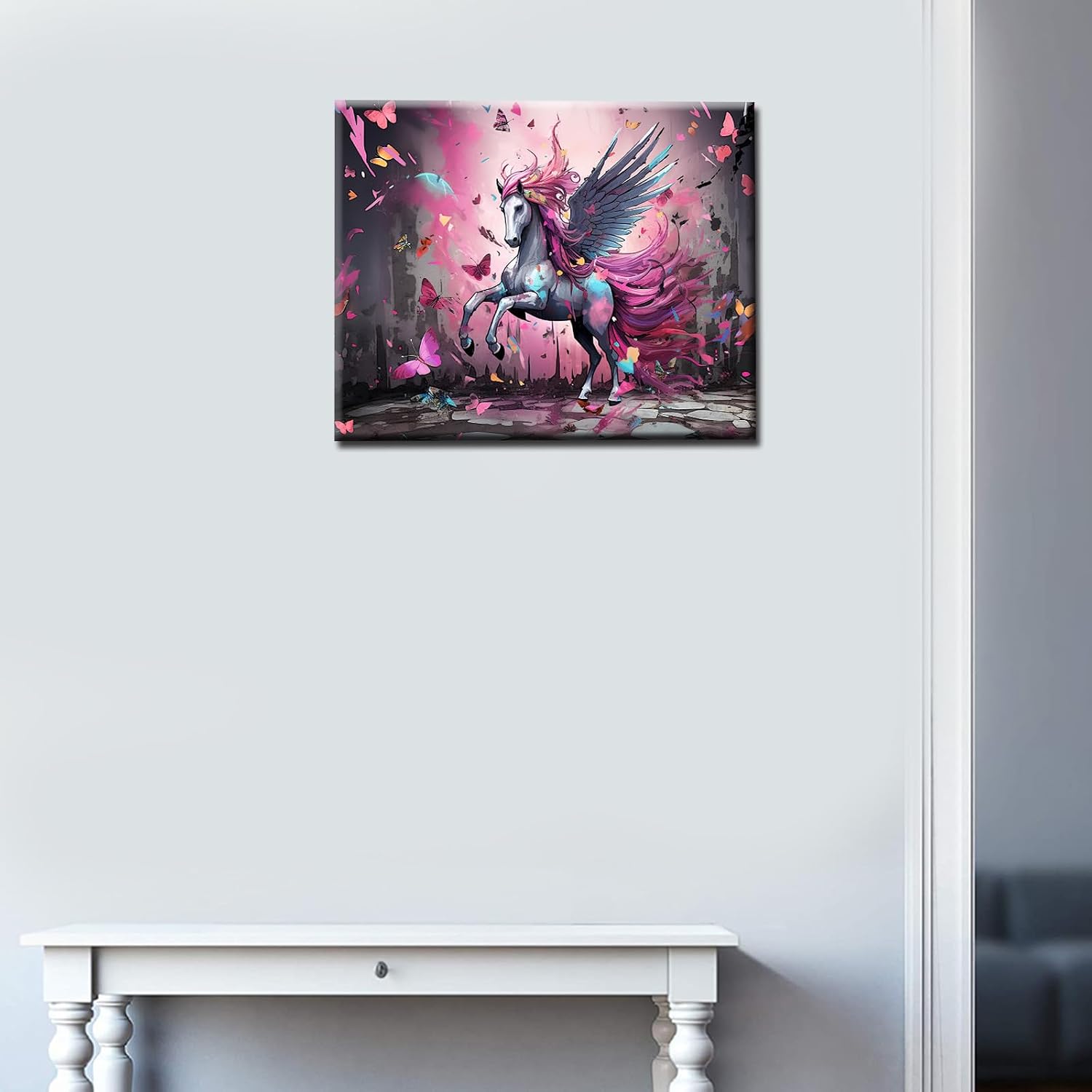Tucocoo Fairyland Pink Horse Paint by Number Kits for Adults Canvas DIY Acrylic Oil Painting Paints Pigment Breathtaking Colorful Butterfly Horse Arts Crafts for Home Wall Decor Gifts 16x20inch Frame