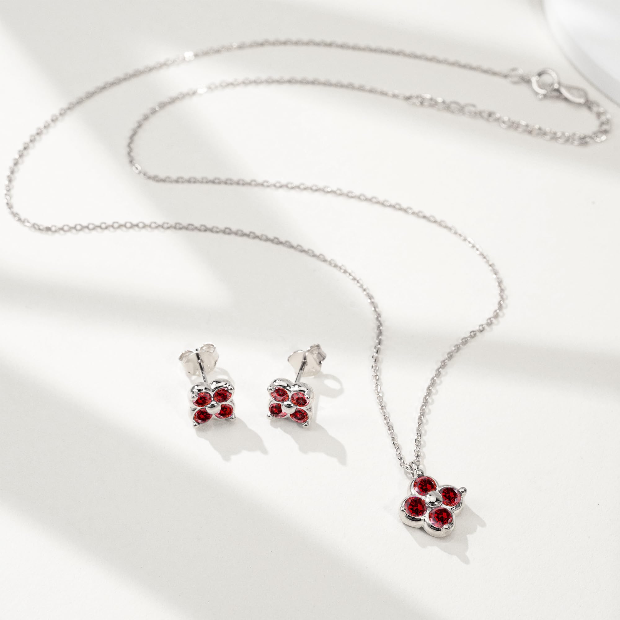 Kleeblatt Geburtsstein Schmuckset Damen in 925 Sterling Silber