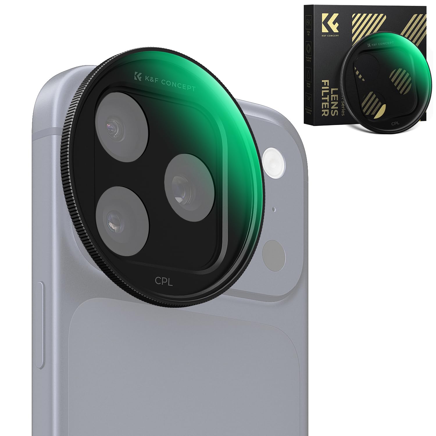 K&F CONCEPT FA301 Snap-On Filtro CPL para iPhone 17 Pro Max/17 Pro, Ultraligero 9,5g Filtro Polarizante CPL con Snap-on Deco Montaje, Vidrio AGC con Recubrimiento de 28 Capas Antirreflejo, Negro