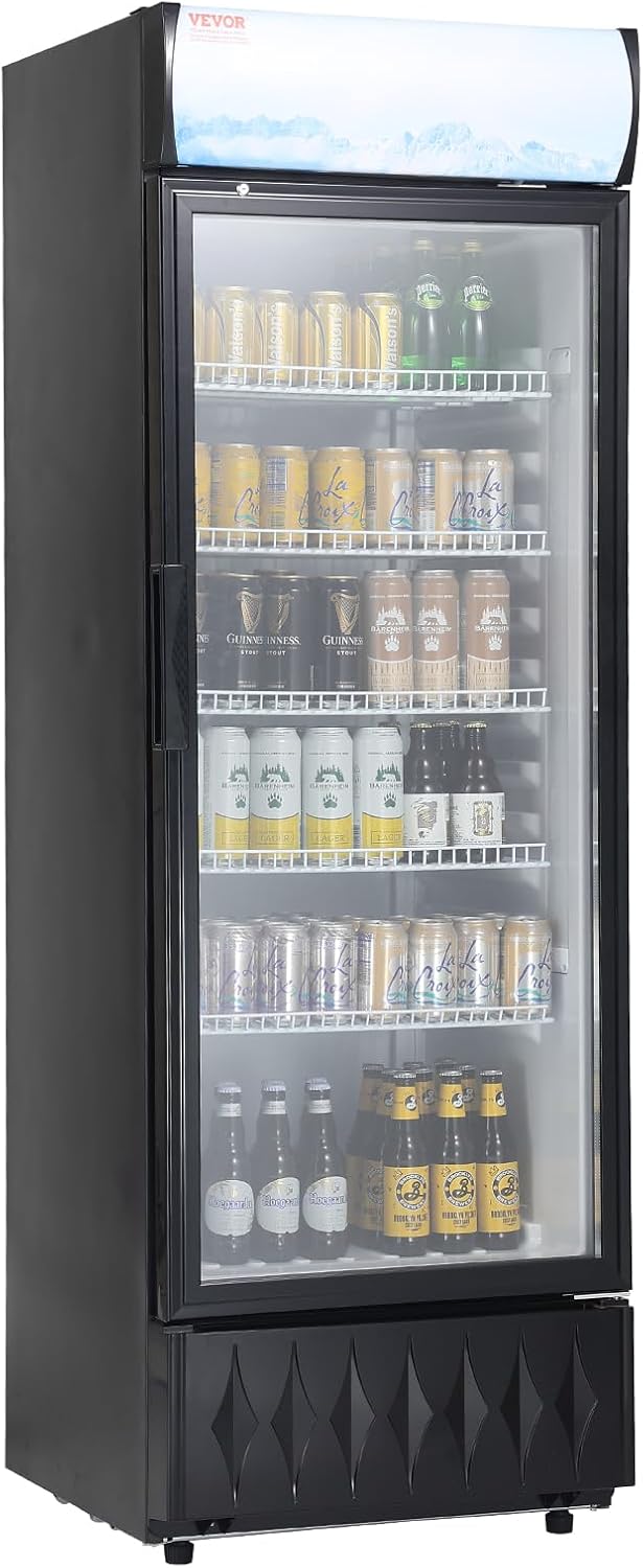 Commercial Merchandiser Refrigerator, 12.2 Cu.Ft / 345L Beverage Refrigerator Cooler Merchandiser, Glass Door Display Refrigerator Upright Fridge with 5 Adjustable Shelves, Customizable Lightbox