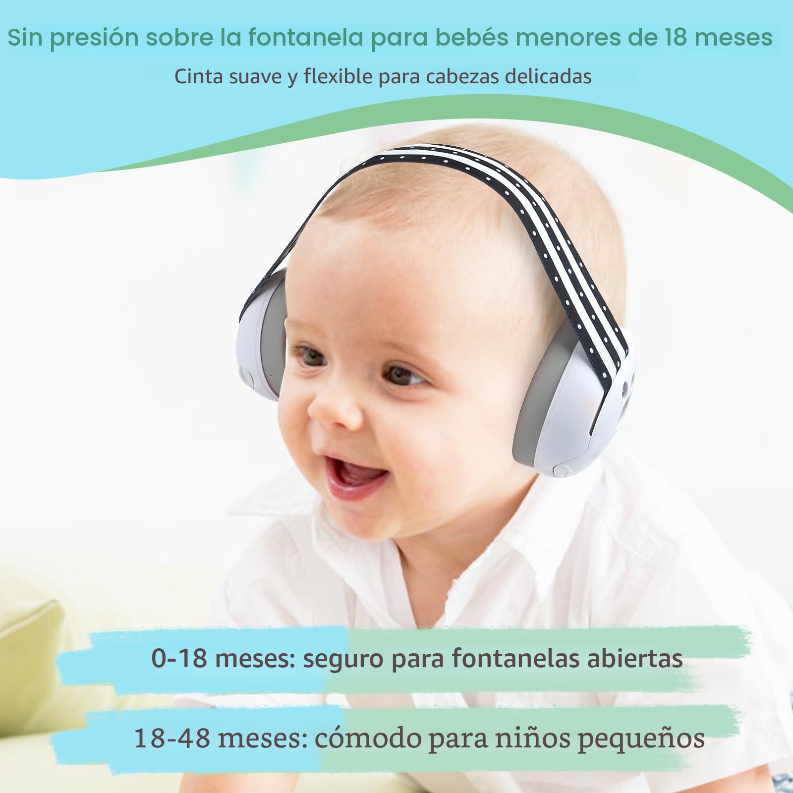 Cascos Bebe Antiruido Protectores Auditivos para Bebé 2-en-1 (0-4 años),Reducción de Ruido de 25dB, Banda Ajustable y Carcasa ABS Ligera