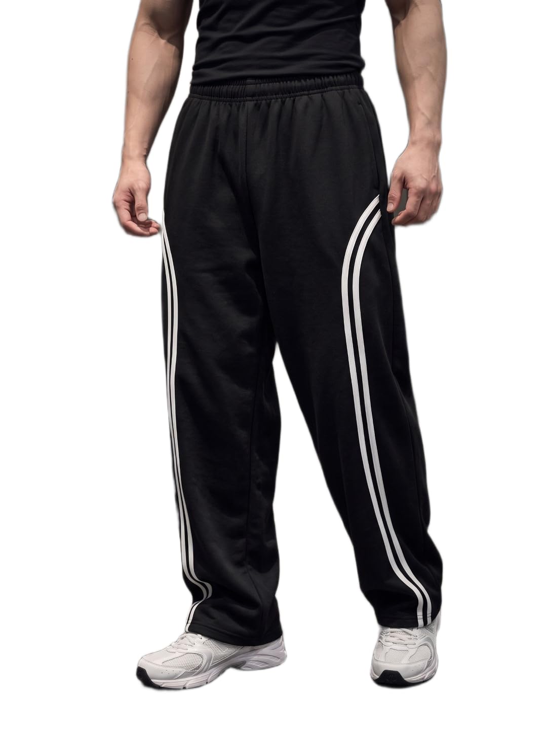 Men's Black Cotton Pajama Pant – Regular Fit with White Stripe Trim-image-28