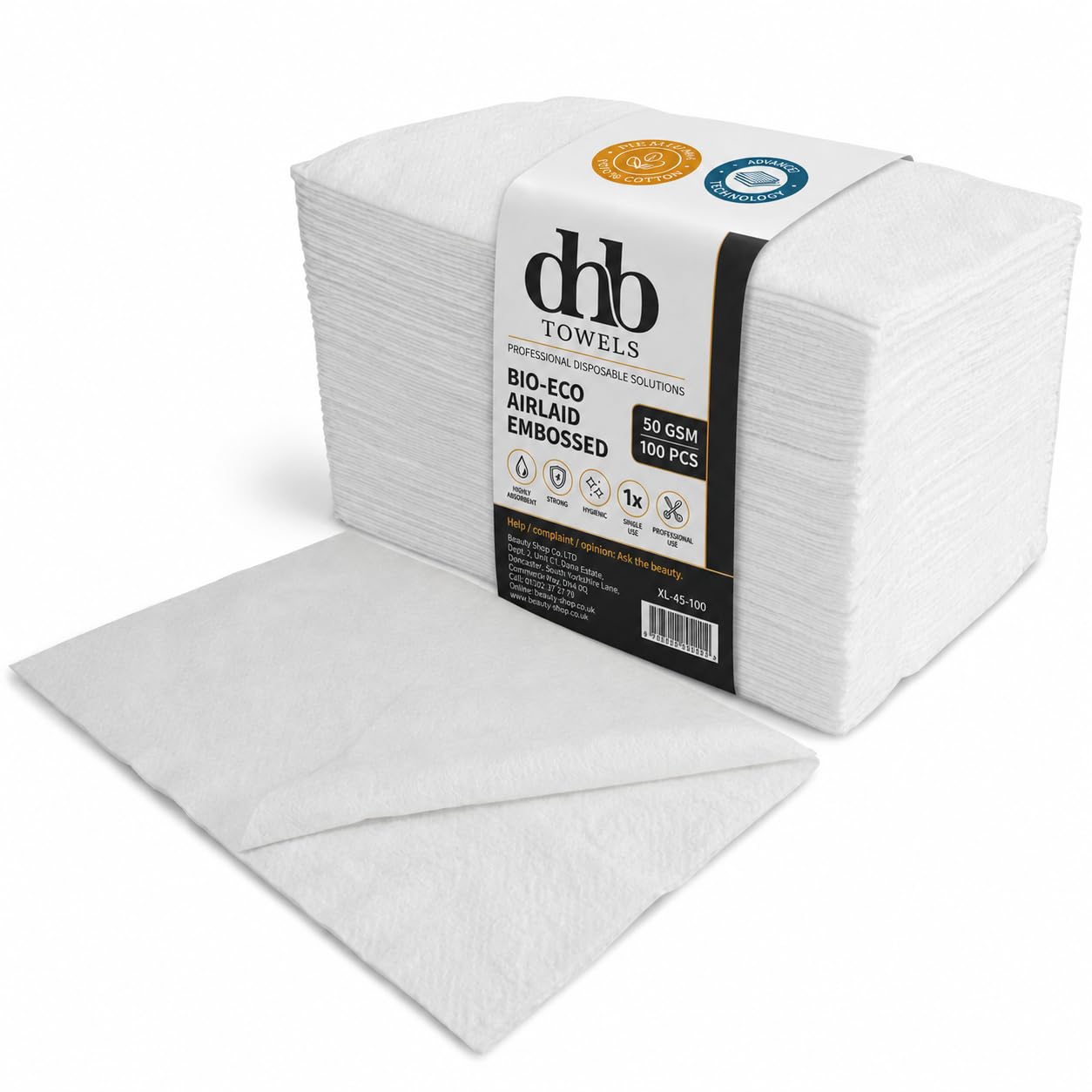 Dhb Towels White - Disposable Hair Towels Bio-Eco Airlaid Embossed 70X40cm, Pack Of 100-100% Cellulose, Biodegradable Salon Towel For Hair, Massage Towels, 50Gsm