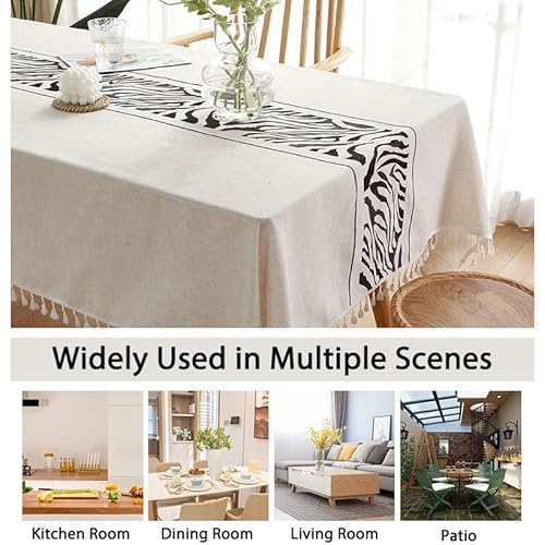 Linenlux Rustic Rectangular Tablecloth Tassel Plaid Table Cloth Burlap Farmhouse Linen Tablecloths For Dining Kitchen Room Tabletop Decoration Zebra Print Black Rectangle/Oblong 53 X 70 In #TOP4