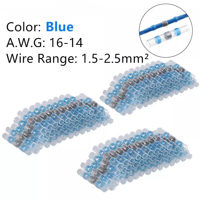 50 Pcs of Solder Sleeve Heat Shrink Butt Wire Connectors Seal Blue Terminals