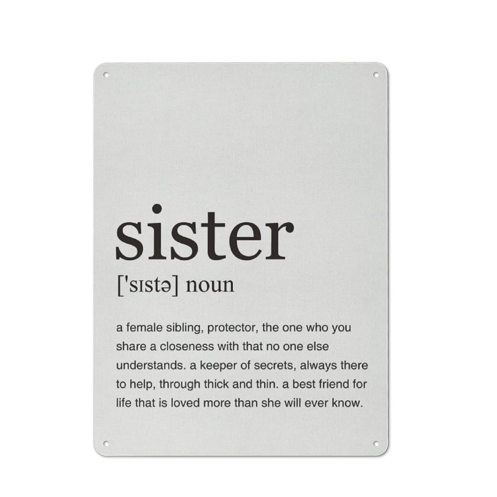 Rustic Metal Tin Sign, Sister Definition Printed Wall Art, Modern Stylish Poster, Simple Warm Home Office Wall Ornament, 12x8 Inch