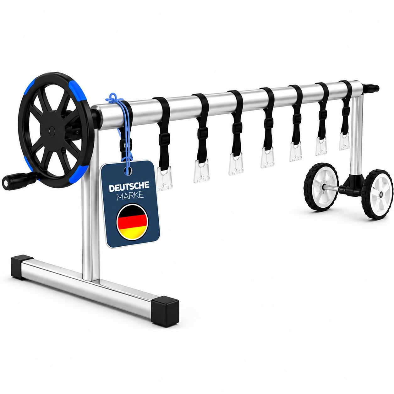 poolomio® Pool Aufroller aus Aluminium | Mobile Auf- und Abrollvorrichtung für Poolabdeckungen & Solarplanen | 180–460 cm verstellbar | UV- & wetterbeständig | Tragkraft bis 60 kg | inkl. Befestigung