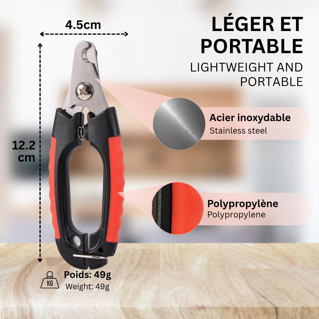 Ciseaux Professionnels pour Ongles de Chiens et Chats – Précision et Sécurité pour le Toilettage de Votre Animal (Rouge)
