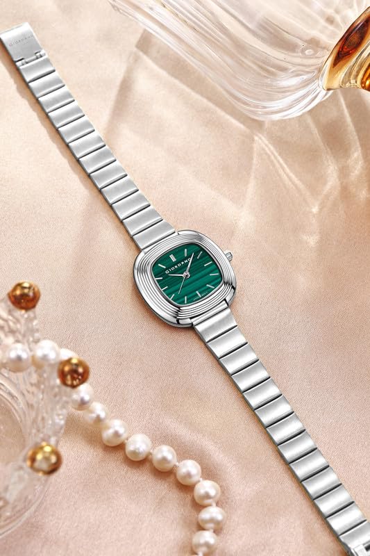 Image of Giordano Analog Quartz Watch for Women with SquareTextured Dial, Cushion Layered Bezel Design and Stainless Steel Strap