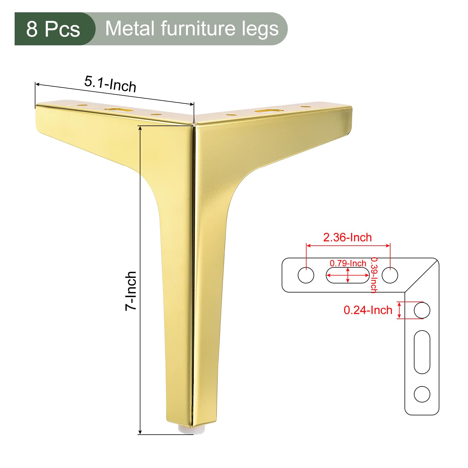 YOKIVE 8 Pack Metal Furniture Legs, Triangle Furniture Feet DIY Replacement Legs Modern, Gold, 7" - Image 2