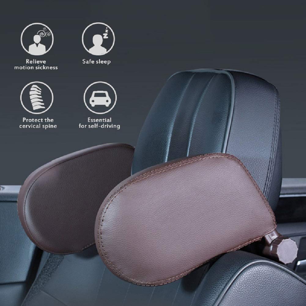Almohada para reposacabezas de asiento de coche, almohada de algodón con memoria para cuello ajustable para viaje adecuado para niños adultos y viajes marrón marrón