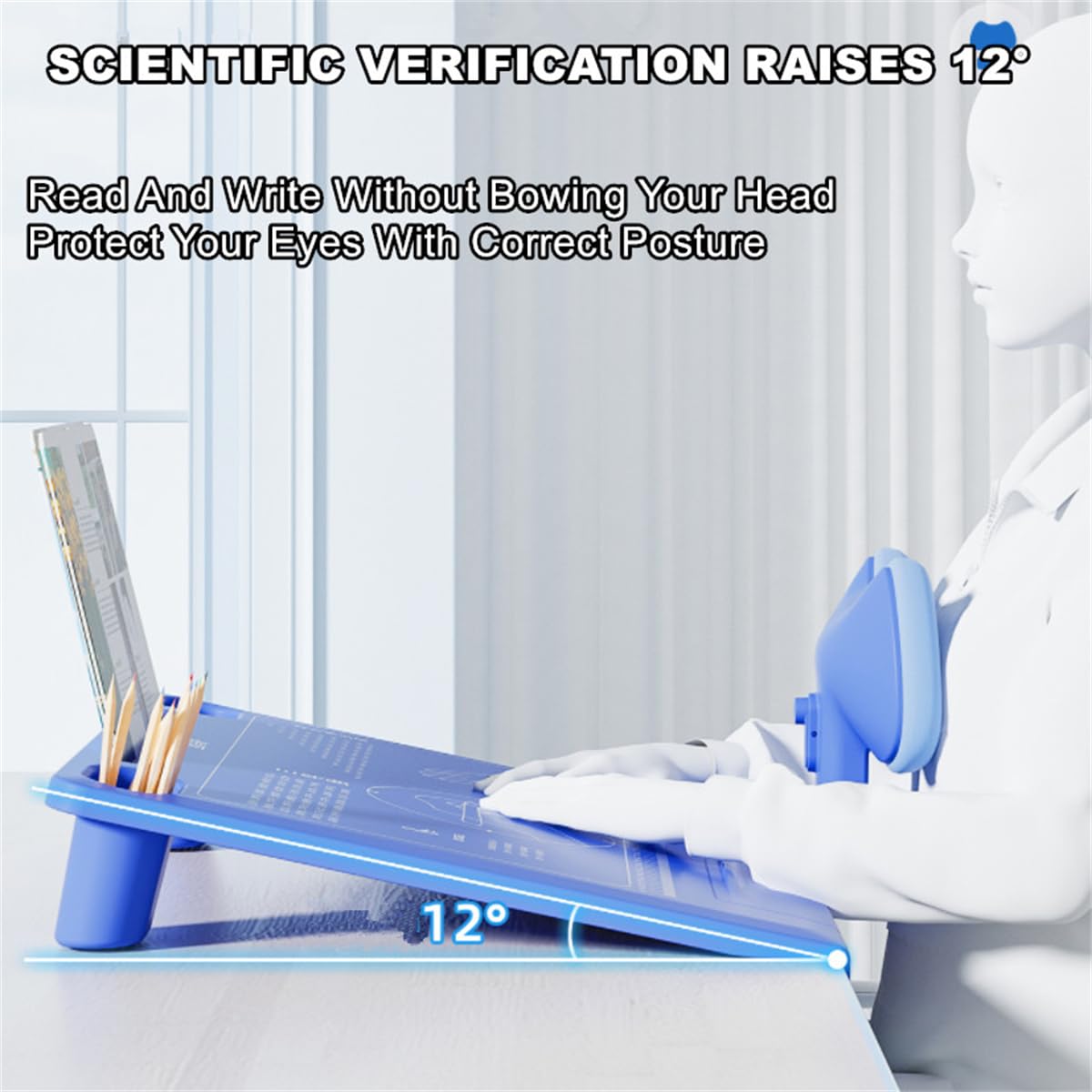 chislim Sitting Posture Corrector for Kids,Student Desktop Writing Board with Book Stand,Height Adjustable,Prevent Myopia,Fits Most Study Tables (Blue)