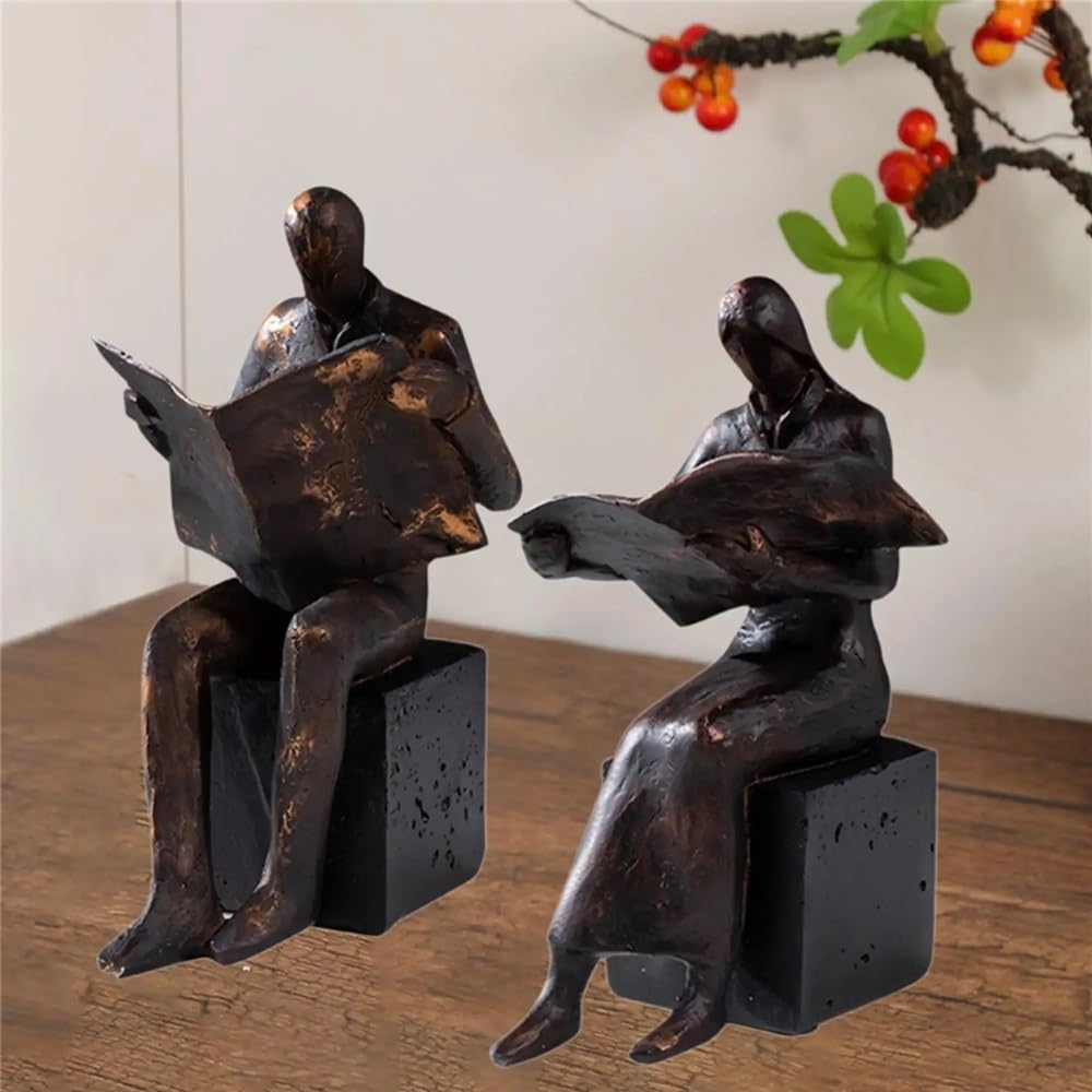 Fermalibri in Resina con statuina da Lettura, Scultura for mensole, scrivania da Ufficio Supporti per fermalibri(Woman)
