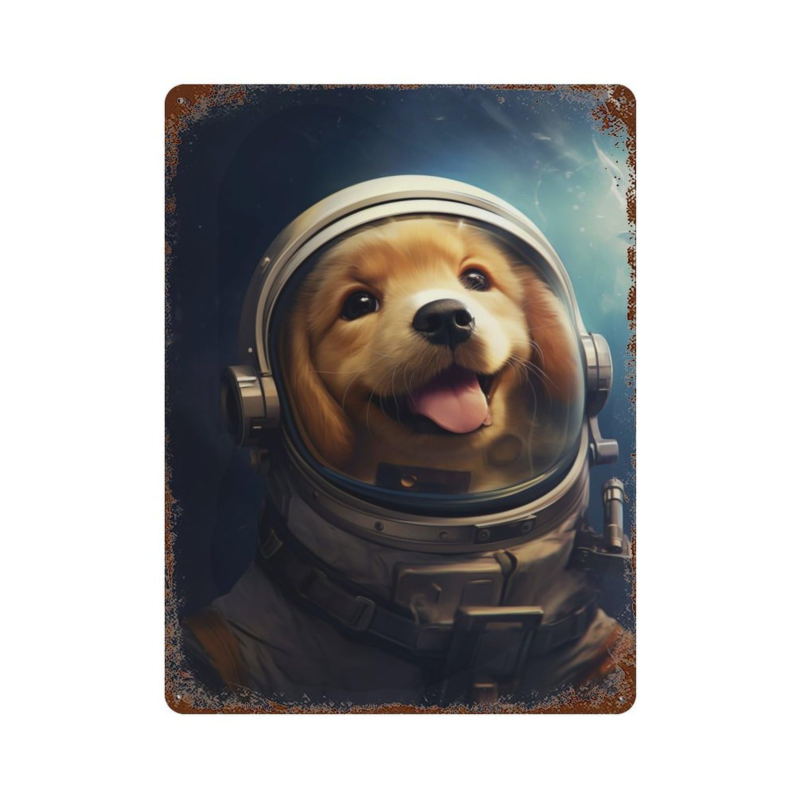 Puppy Astronaut Vintage Rust Metal Sign 15.7"x11.8", Farmhouse Wall Decor for Garage, Pub Or Kitchen