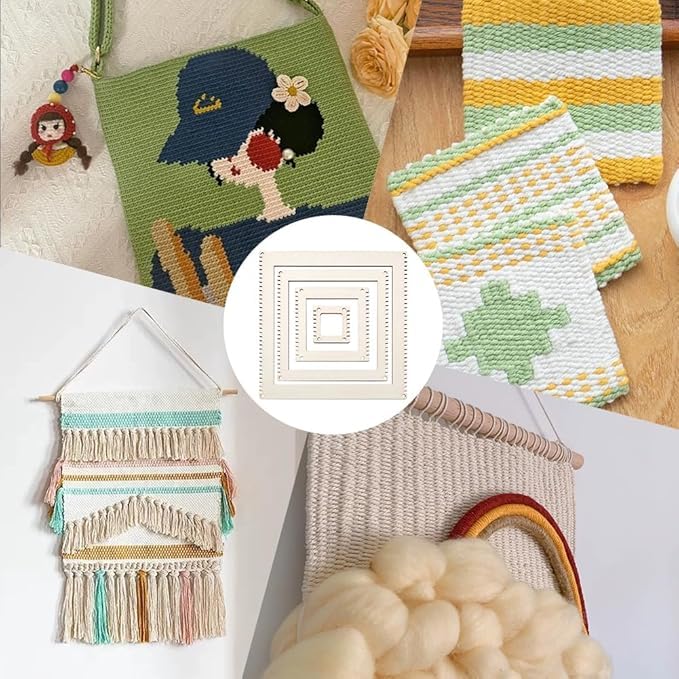 Curious Button Wooden Gear Square Loom Frame Set for Weaving & Craft Set of 4 | Size:12,10,8,6IN 2.7mm | DIY Embroidery, Crochet & Knitting Tool | Durable Wooden Craft Base 2