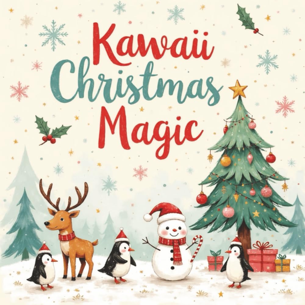 Kawaii Christmas Magic: Cute, Cozy, and Festive Coloring Pages