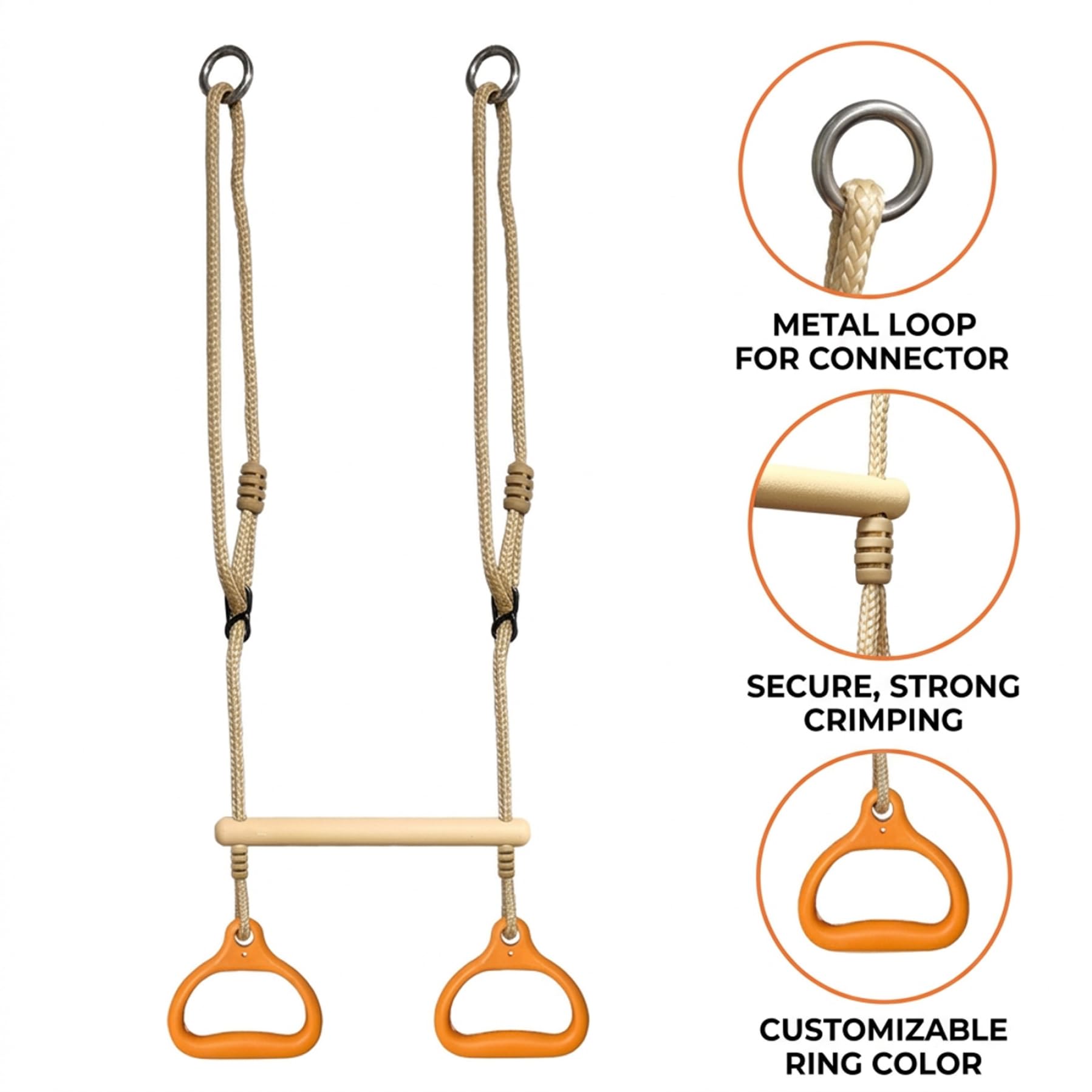 Barra Colgante Infantil Columpio de Trapecio Ajustable con Anillas de Gimnasia para Jugar en Interiores y Exteriores Entrenamiento de Fuerza y Fitness para niños pequeños.