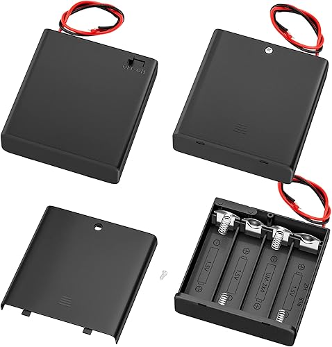 Miniatura 1 de DAIERTEK Soporte de batería AA con interruptor de 6 V con cubierta 4 ranuras 1.5V AA caja de almacenamiento de batería con cables conector de