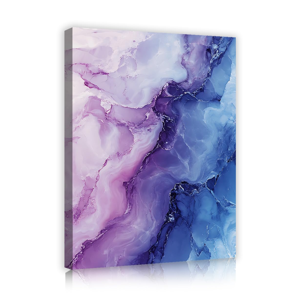TOANGWALL Aesthetic Purple Blue Canvas Wall Art Abstract Fluid Marble Ink Swirls Modern Pastel Mineral Pattern Print Framed Mural Poster for Living Room Office Lounge Decor 50x60cm