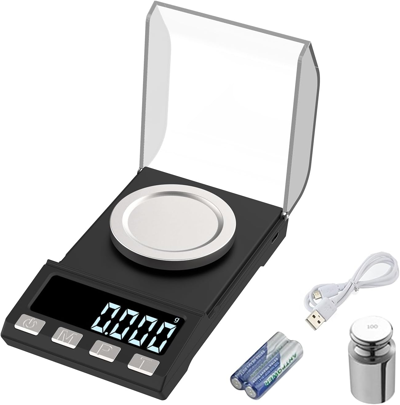 Digital Milligram Scale 100g/0.001g rechargeability, High Precision Portable Jewelry Scale, Powder Scale, Micro Scale for Powder Medicine, Gold, Gem, Reloading, Calibration Weight