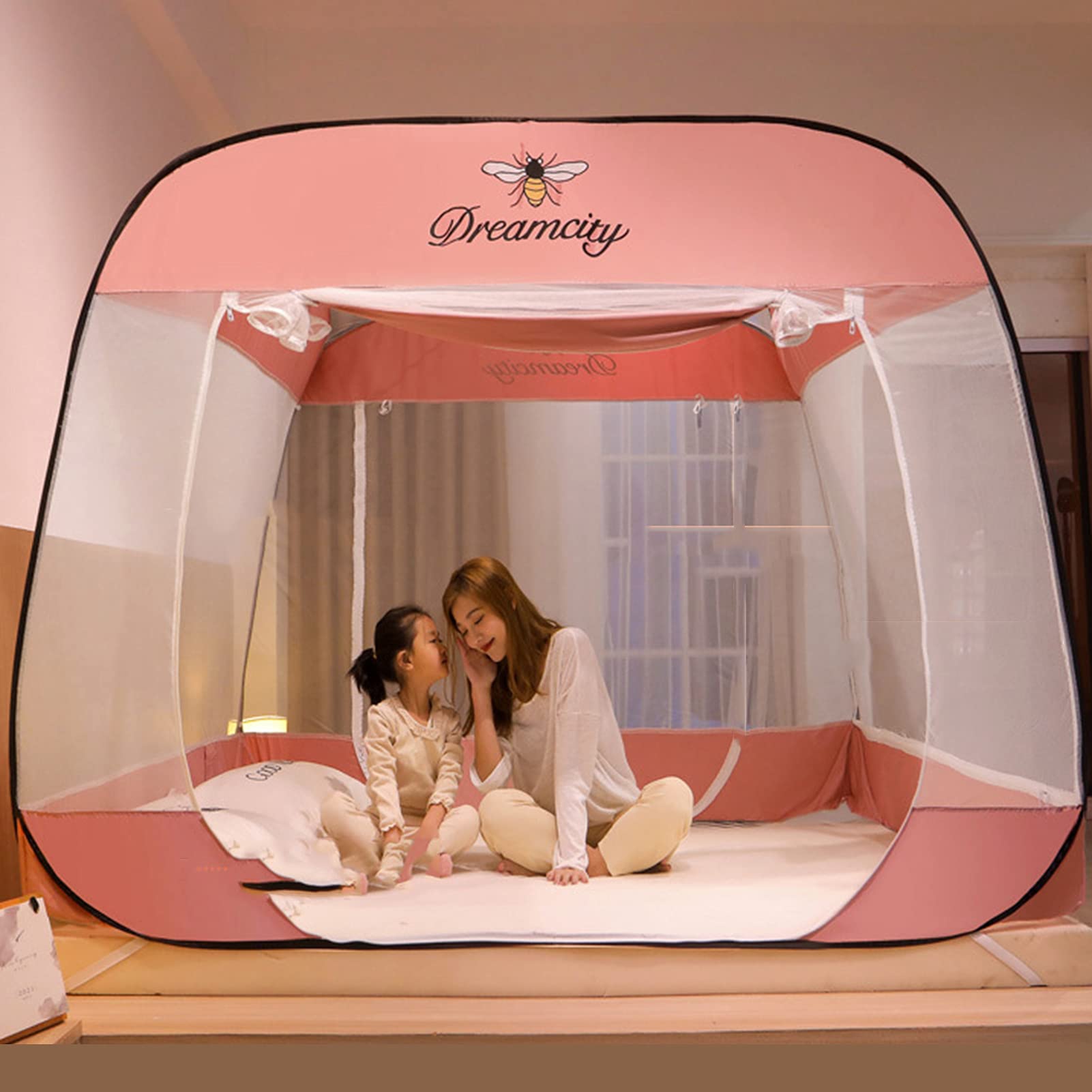 GJMSSMY Pop Up Mosquito Net, with Double Door Zipper, Foldable Anti-mosquito Tent Durable Large Camping Tent Easy to Setup for Bed Travel Home Outdoor,Pink,1.5 * 2M
